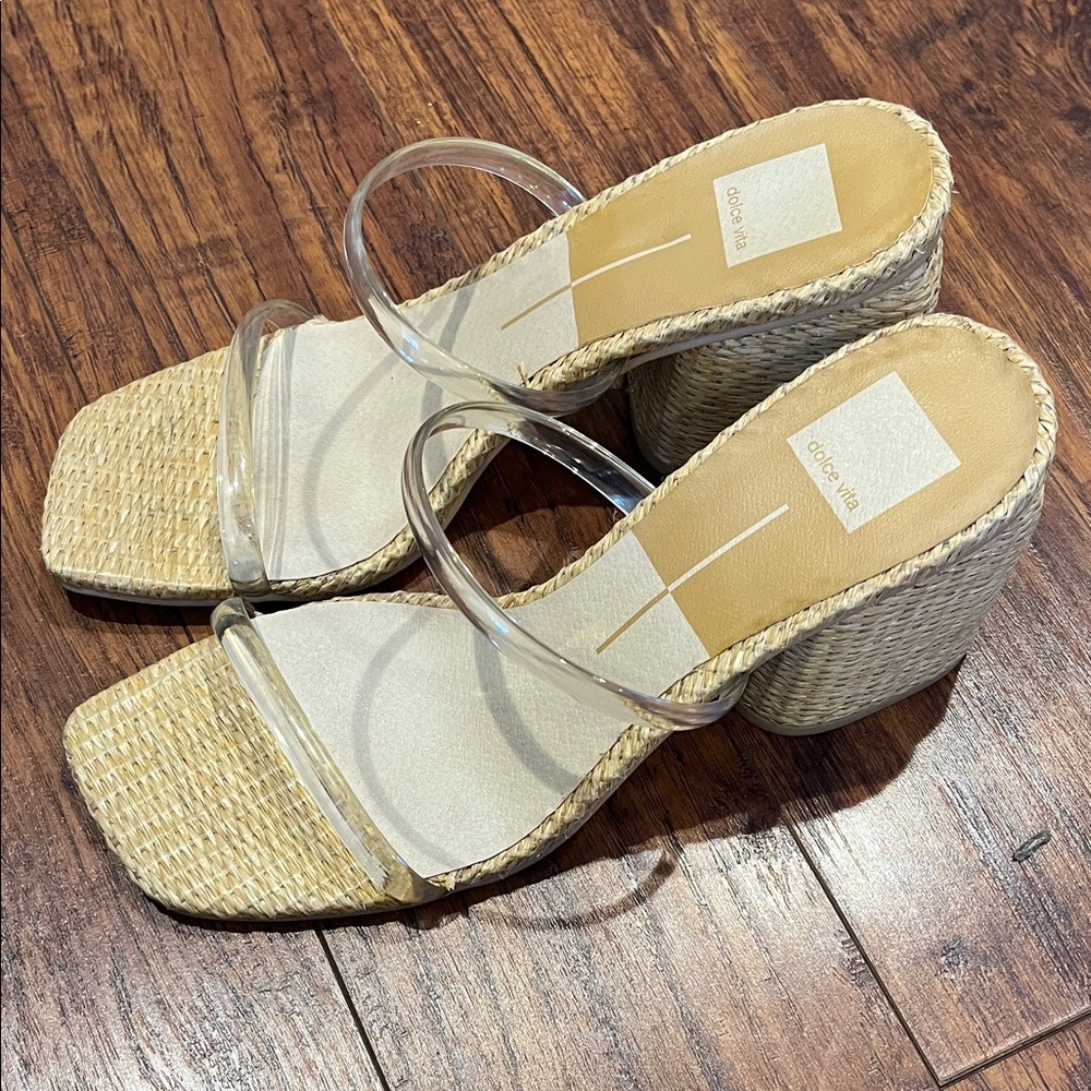 Women's Dolce Vita Clear Strap Woven Heel Sandals